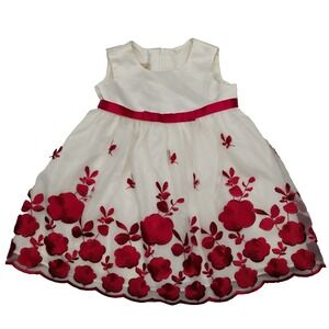 Purple Rose Girls 18m Red White Semi Formal Dress Floral Embroidery Sleeveless
